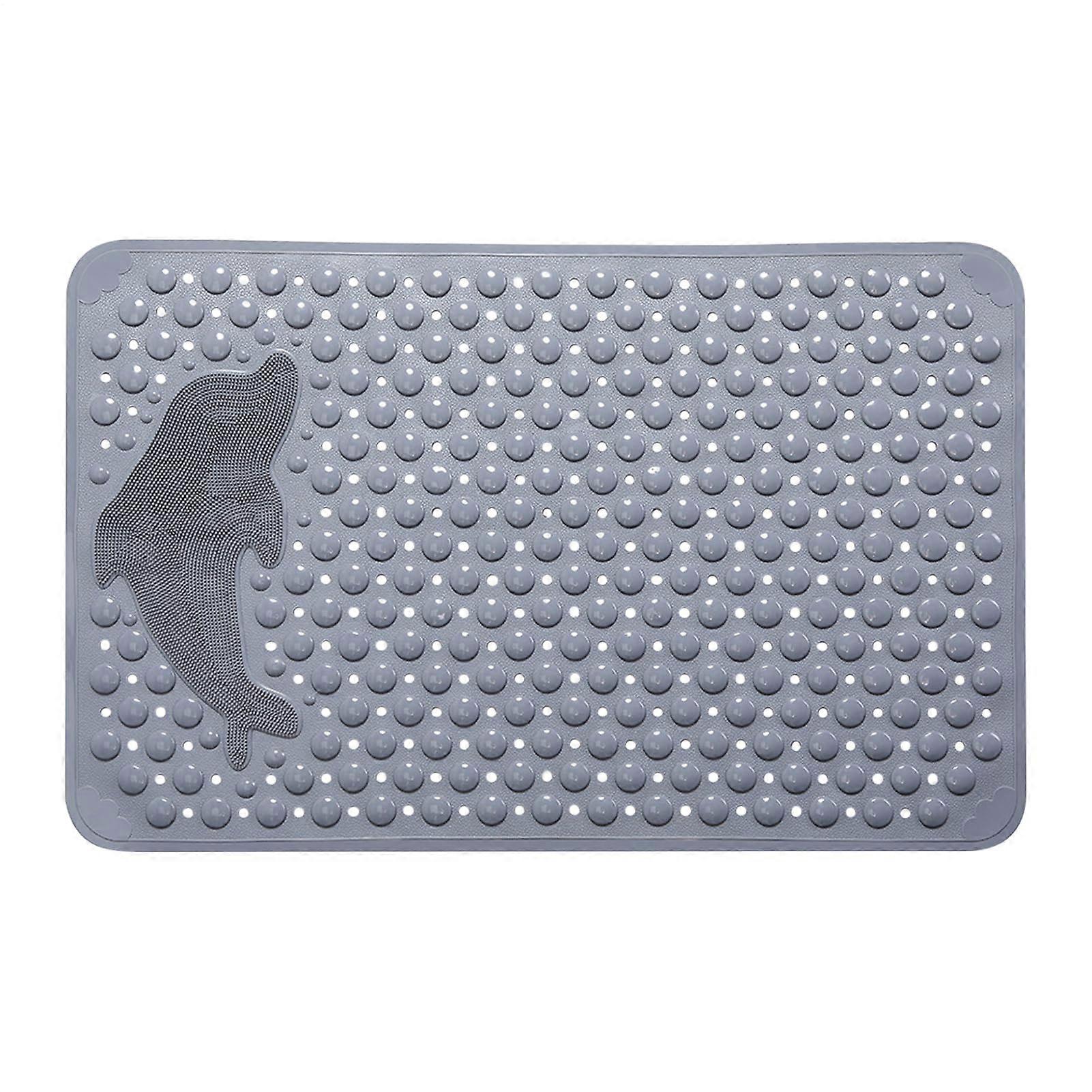 Bath Mat - Water Absorbent Soft Non-Slip Dolphin Pattern with Suction Cups, Machine Washable, Thick Massage Brush, Gray