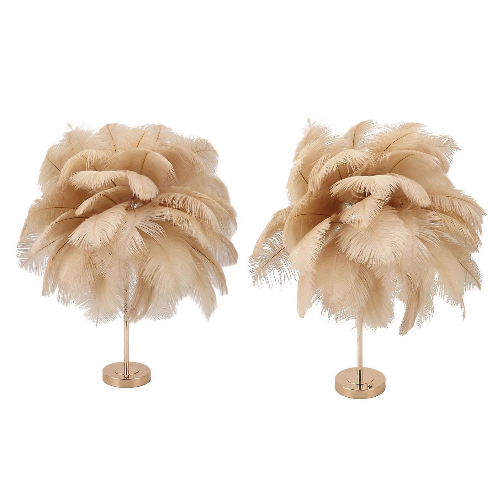 Feather Table Lamp 3 Color Dimmable Touch Switch USB Plug in Romantic Modern Decorative Bedside Light for Bedroom Light Tan 