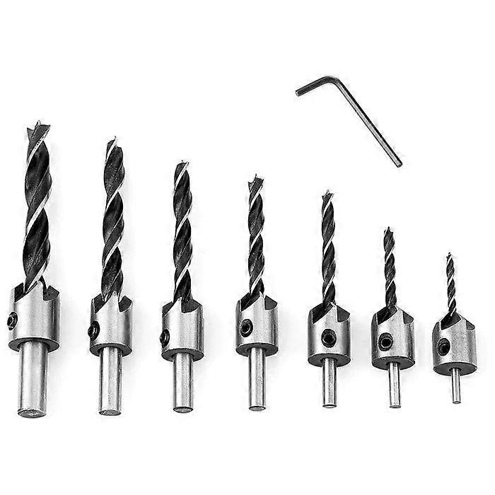 7pcs Wood Drill Bit Set with Countersink and Depth Stop, Countersink Drill Bit Set, 90 Twist Wood Drill Bits (3-10mm)