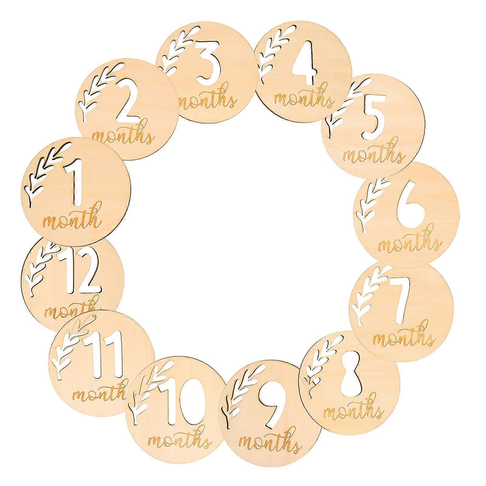 12pcs Hollowed Monthly Milestone Cards for Newborn Photography, Natural Wood Growth Commemorative Blocks, Safe and Durable Design for Capturing