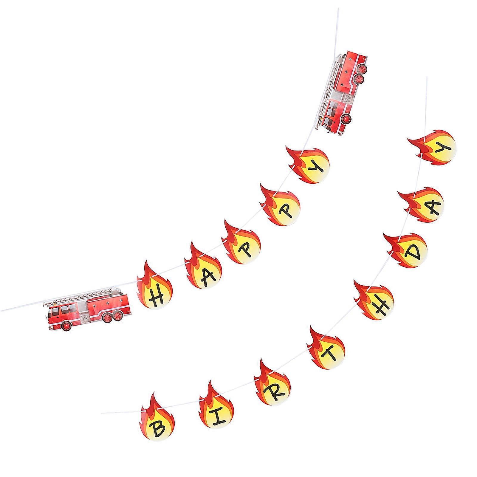 Fire Truck Birthday Banner for Party Decoration Made of Paper Red Color Suitable for Doors Windows and Walls 1 Set