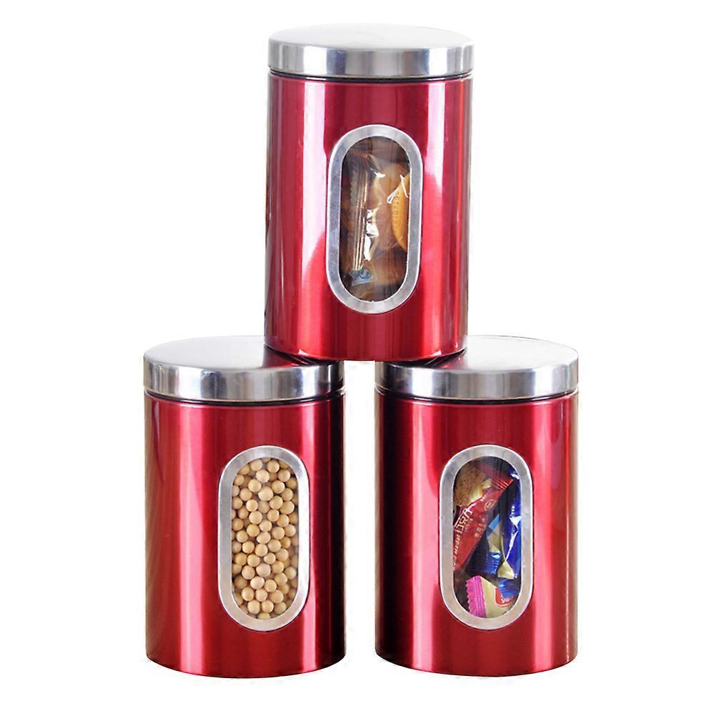 Kitchen Jars Food Storage Container Home Organization 34.00X11.50X18.00CM Red Airtight Storage 3Pcs