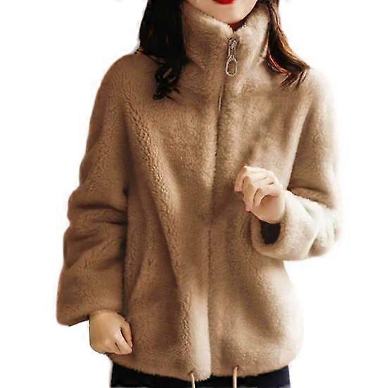 Plush Coat Zipper Closure Coldproof Comfortable Women Coral Fleece Jacket Outerwear