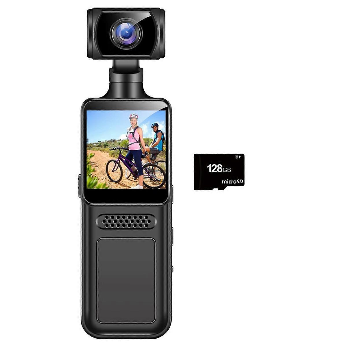 4G Protableデジタルカメラ2Kポケットモーションカメラ180度回転バイクドライバーレコーダーボディ着用カメラ128G