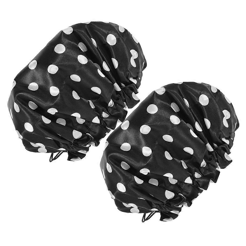 Reusable Shower Cap for Women with Adjustable Fit and Constant Temperature Effect Black Satin 2 Pieces