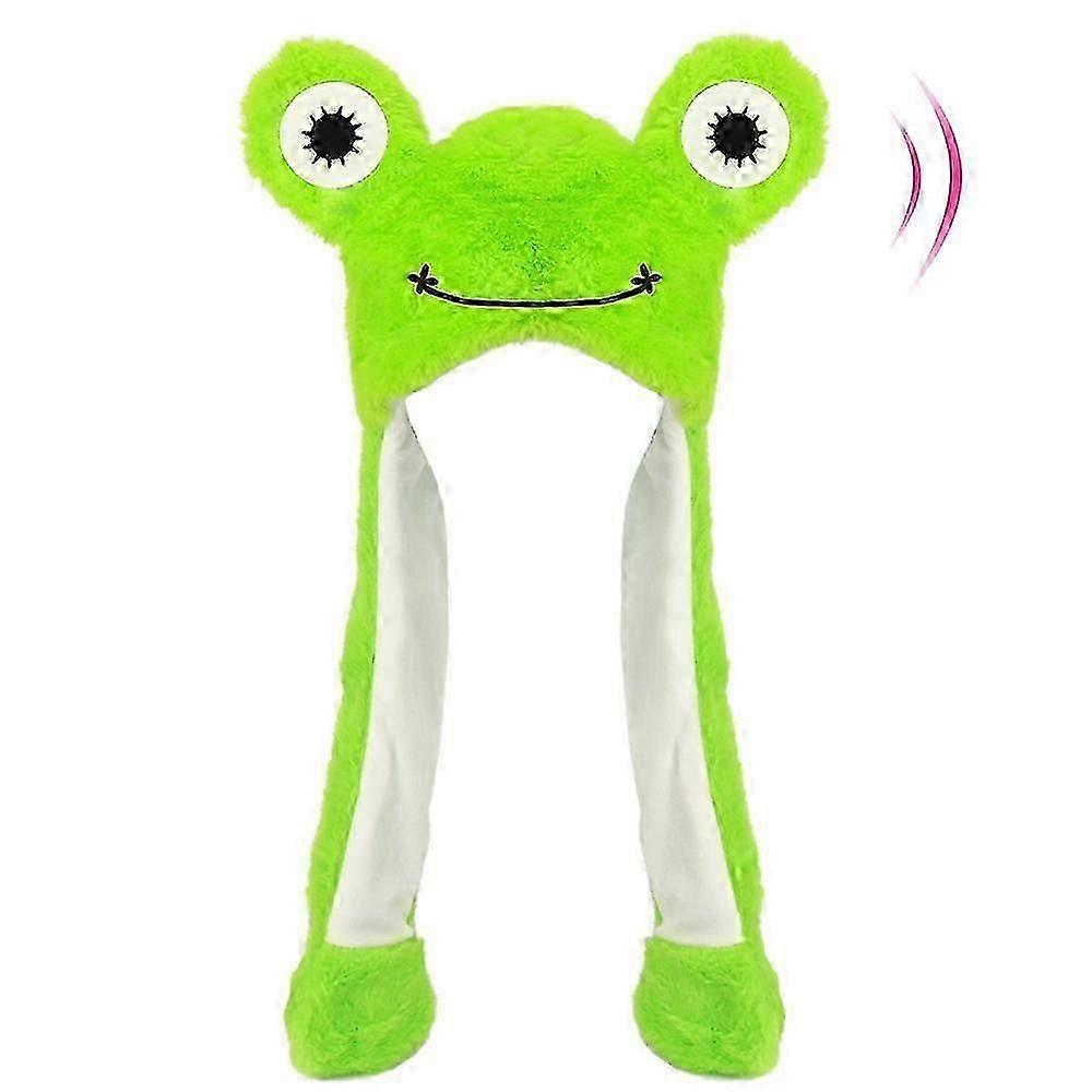 Frog Hat with Ears Moving Jumping Pop Up Beating Hat Toy Plush Cosplay Dress Up Winter Holiday Christmas Funny Gift for Kids Boys Girls