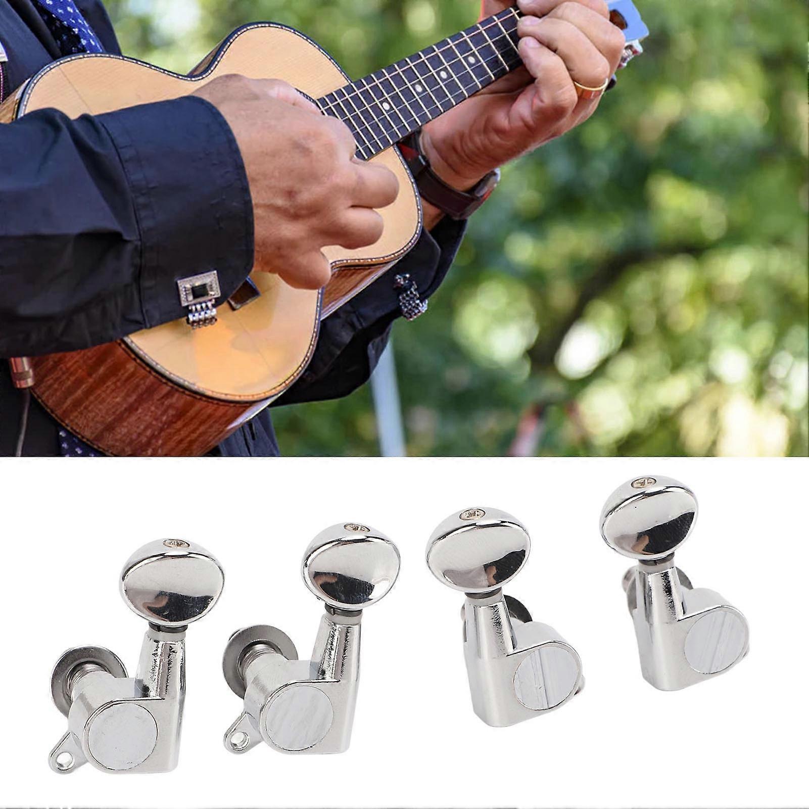 4 Pcs 2L2R Ukulele Tuner Fully Enclosed Small 4 String Ukulele Tuning Machine Head with Oval Handle for Replacement 