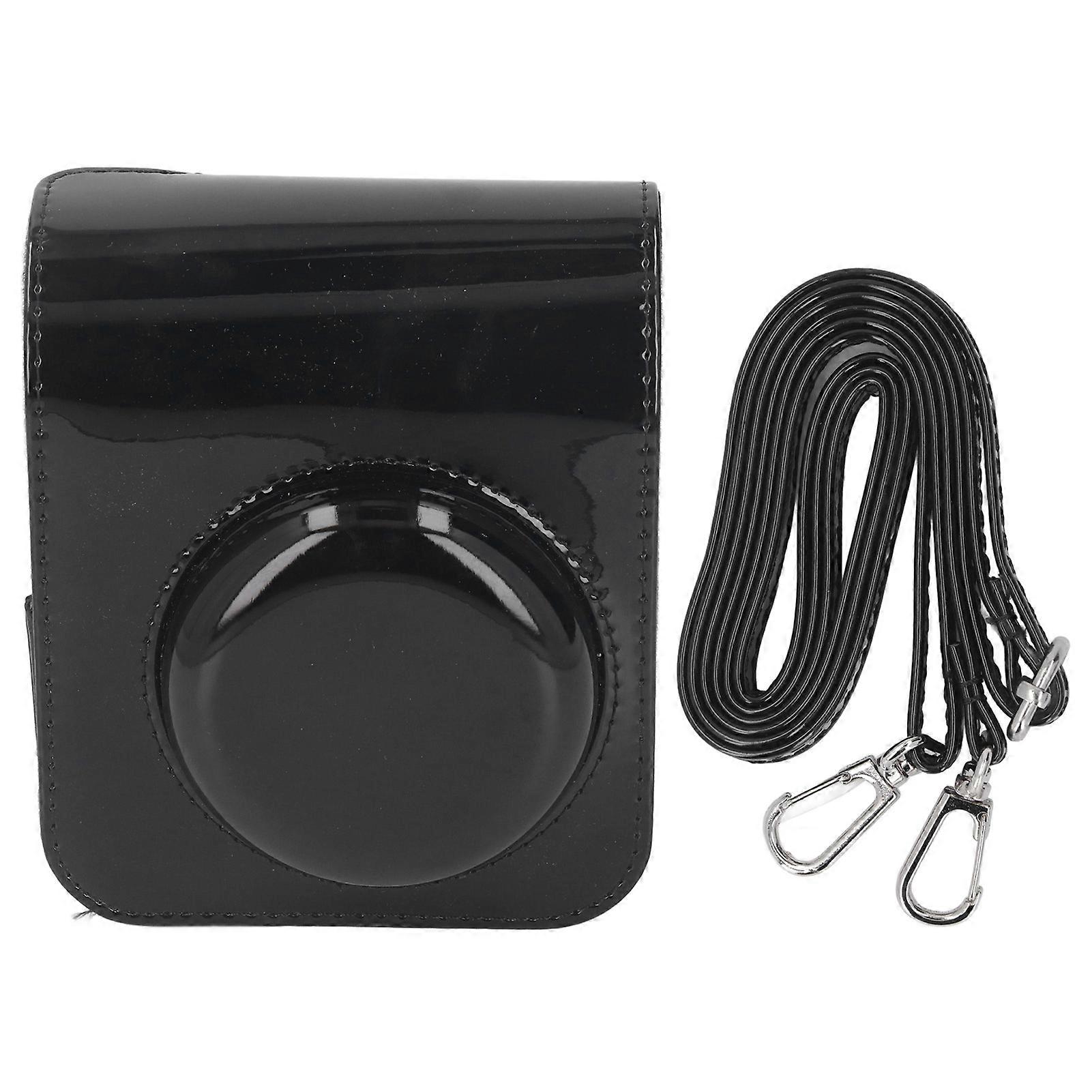 Instant Camera Bag Black Mirror Leather Travel Camera Protective Case with Adjustable Strap for Instax Mini 12