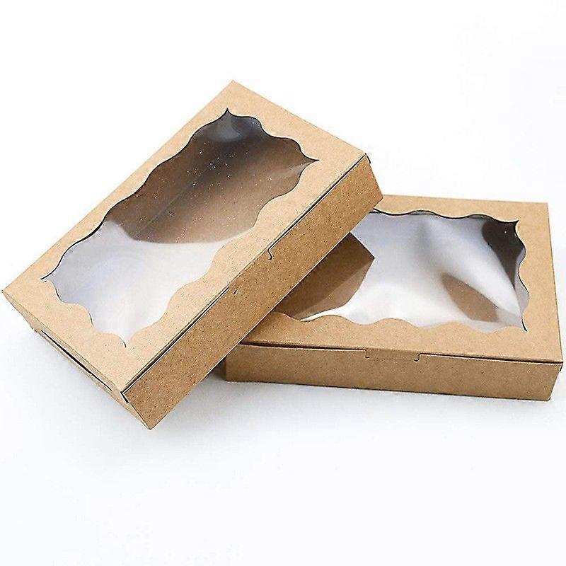 50Pcs Kraft Paper Bakery Pastry Boxes with Clear Window Dessert Packaging Box Cookie Take-Out Container for Chocolate Macarons Muffins Donut Mini Cake