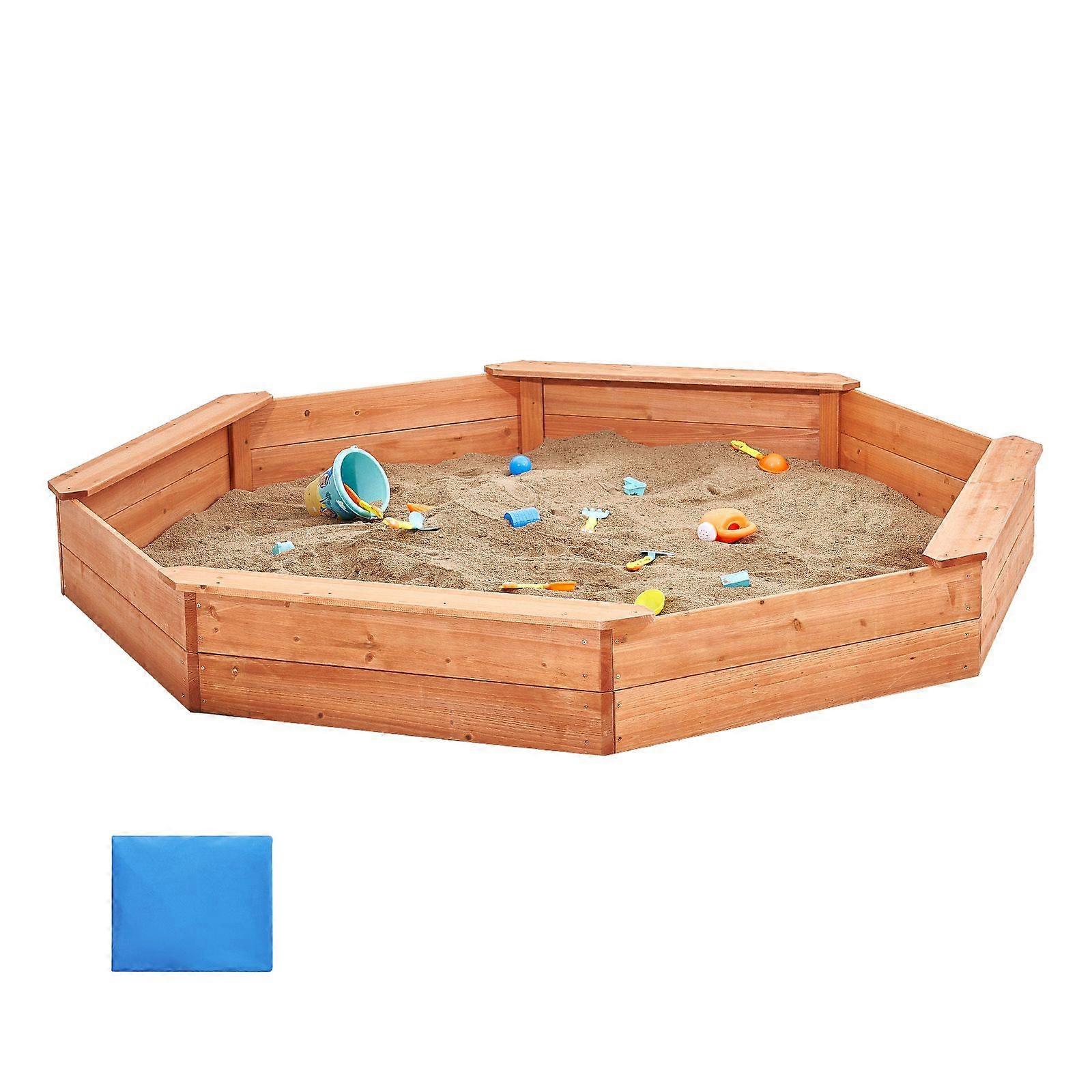 Ξύλινο Sandbox με κάλυμμα, 75,6 x 75,6 x 9,1 σε οκταγωνικό κουτί άμμου, με 4 καθίσματα και κάτω επένδυση, δώρο για αγόρια Κορίτσια ηλικίας 3-12 ετών