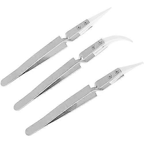 3 Pack Ceramic Anti-Static Tweezers Heat Resistant Precision Inverted Tips for Electronics Assembly