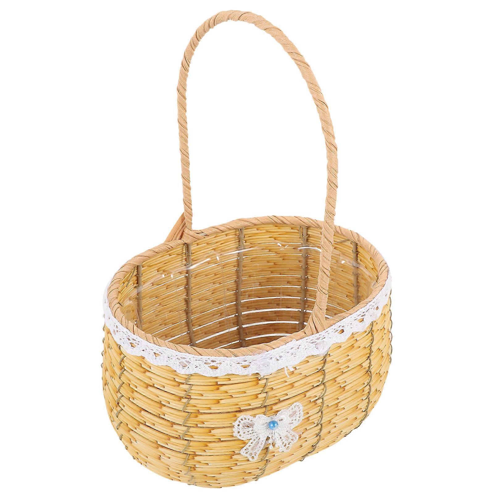 Beige Hand Woven Wicker Basket with Handle for Storage Use Simple and Delicate Design 7.5 Inches