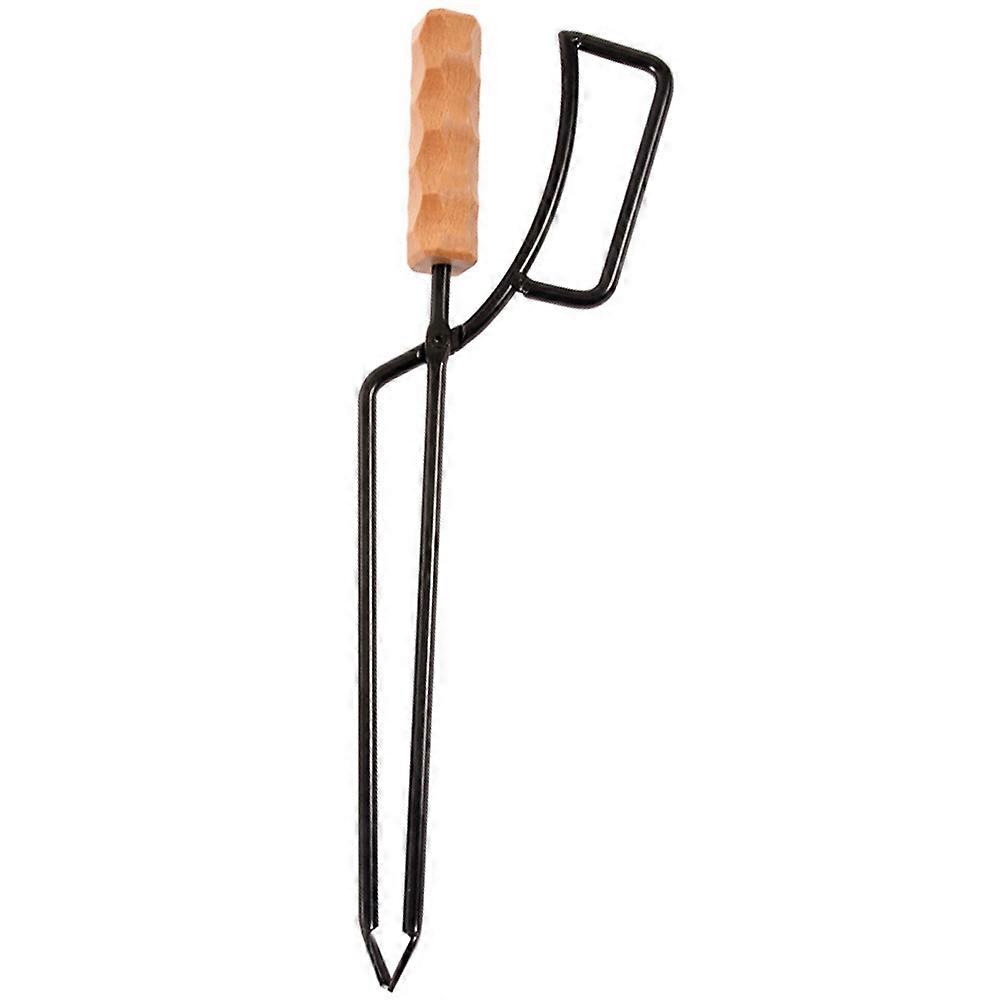 Extended Grip Log Grabber Tongs with Wooden Handle – Heavy Duty Fire Pit Tool for Safe Charcoal and Firewood Handling During Camping and Outdoor