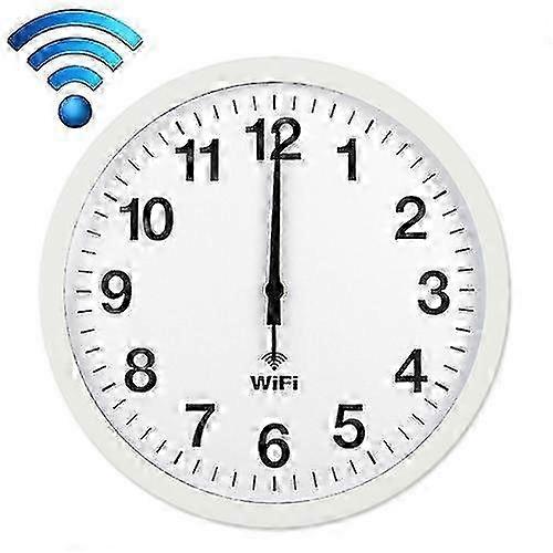 Leise digitale Wanduhr für das Wohnzimmer mit automatischer WLAN-Synchronisation, 12 Zoll modernes Weiß