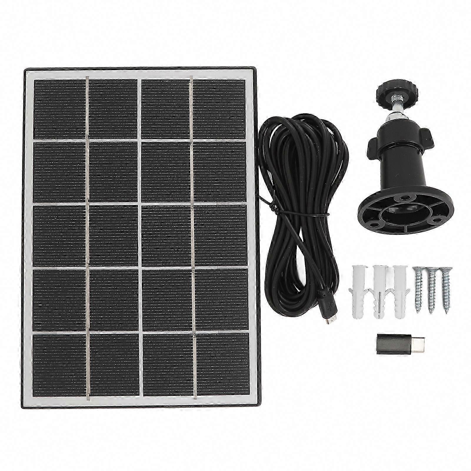 Solar Panel for Security Camera 3W 5V Monocrystalline with Bracket Type C Charging for Android Devices Black