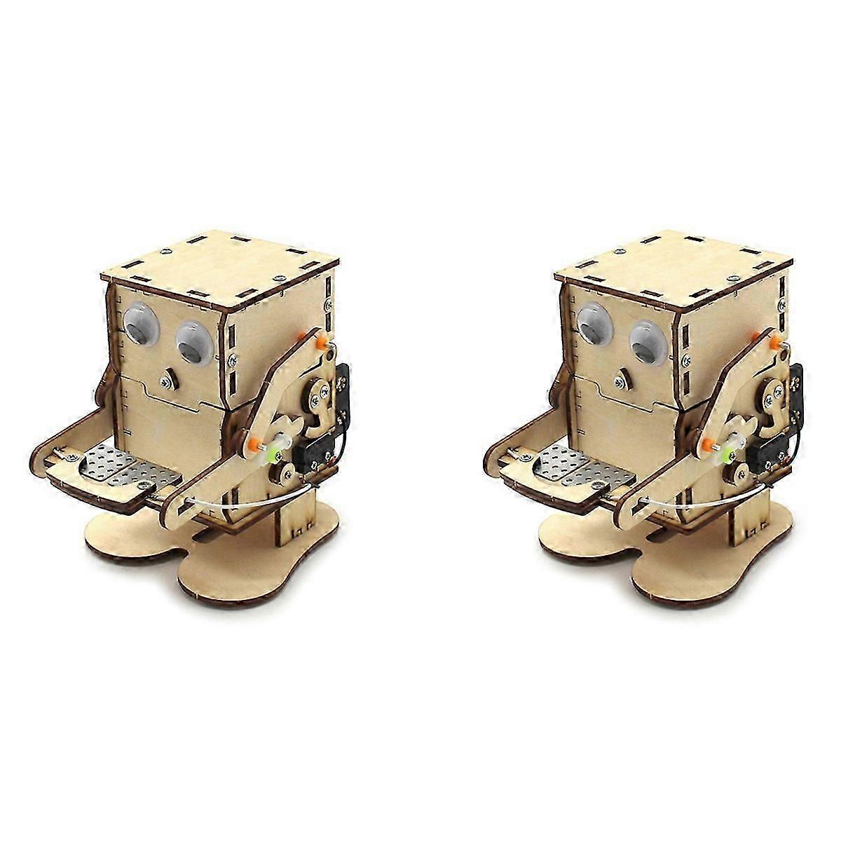 2X Robot Coin-Eating Wood DIY STEM Kit for Kids Science Experiment