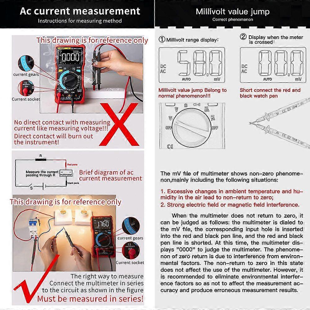 ANENG AN113D Digital Multimeter Electrical Meter 6000 Counts DC/AC Current Voltage Tester Meters True RMS Auto Ranging LCD Display Temperature Measure