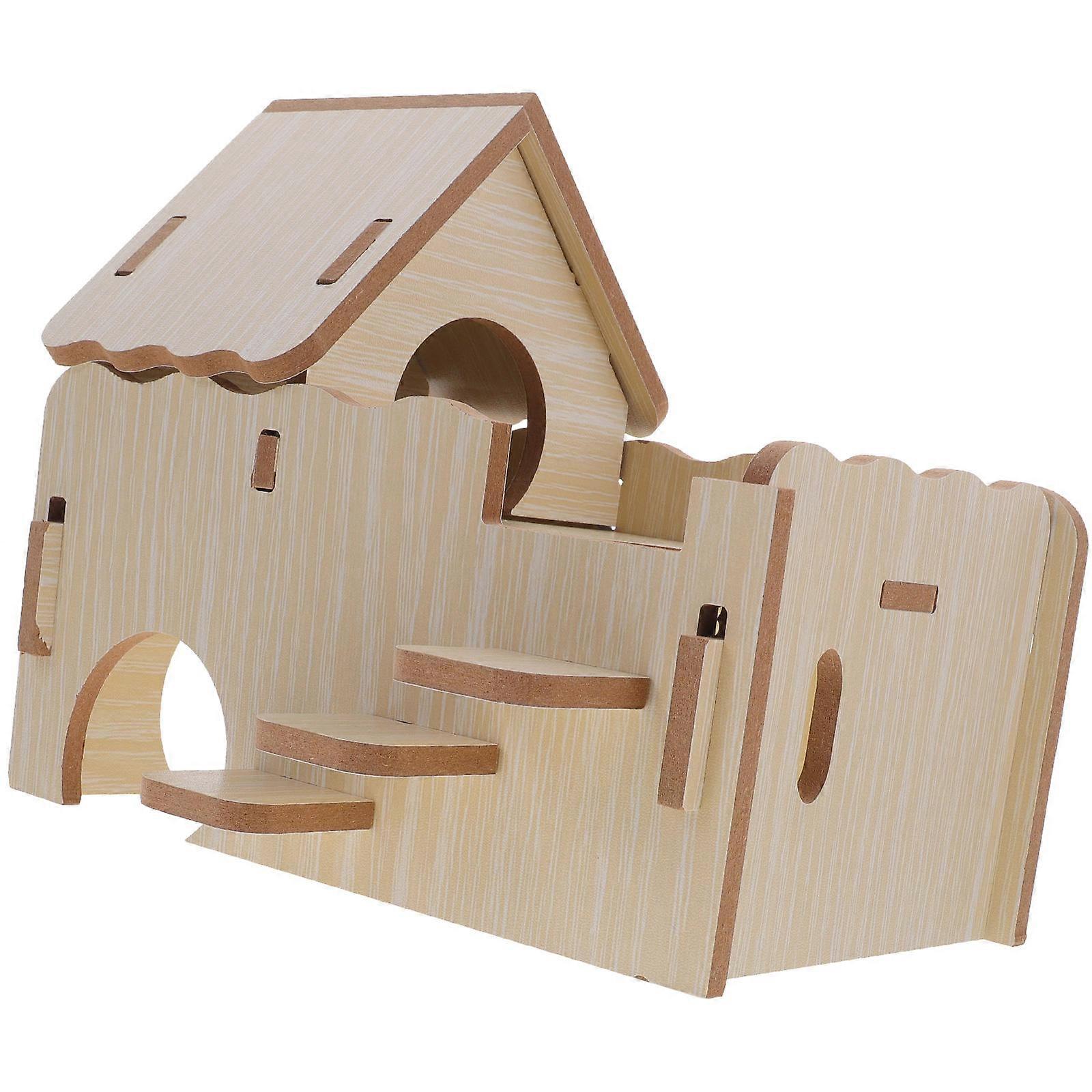 Wooden Hamster House for Kids Use Khaki Color Durable and Safe Bite-resistant Toy Set 1 Piece
