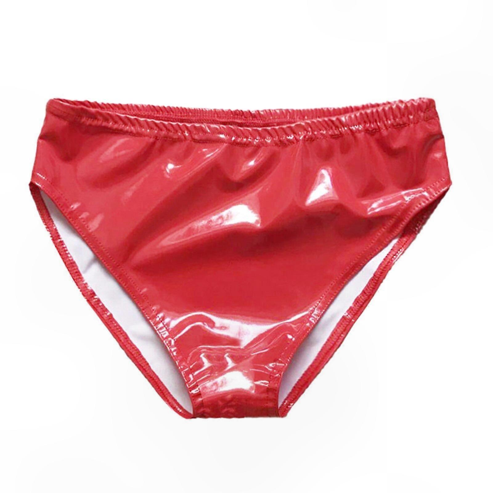 Women's High Waist PVC Underwear with Open Crotch and Mirror Paint Detail