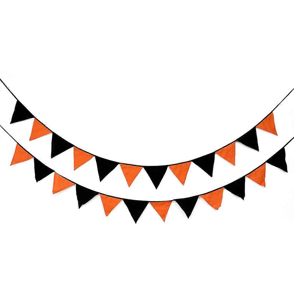 2pcs Cotton Triangular Banners Halloween Triangular Flags Wall Hanging Banner