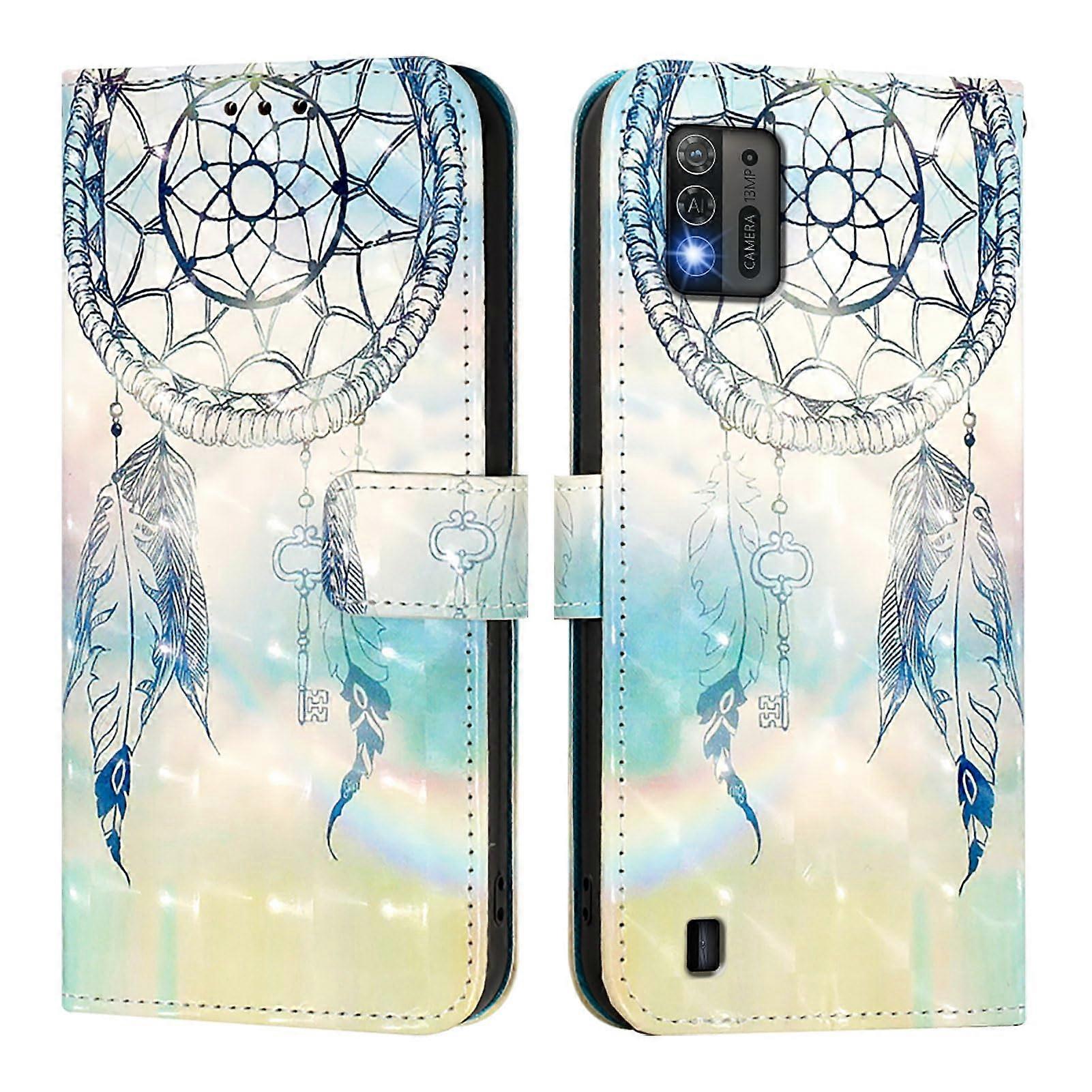 Wallet Case For ZTE Blade A52 Lite Case Leather, 3D Pattern Design, Stand, Blue Campanula