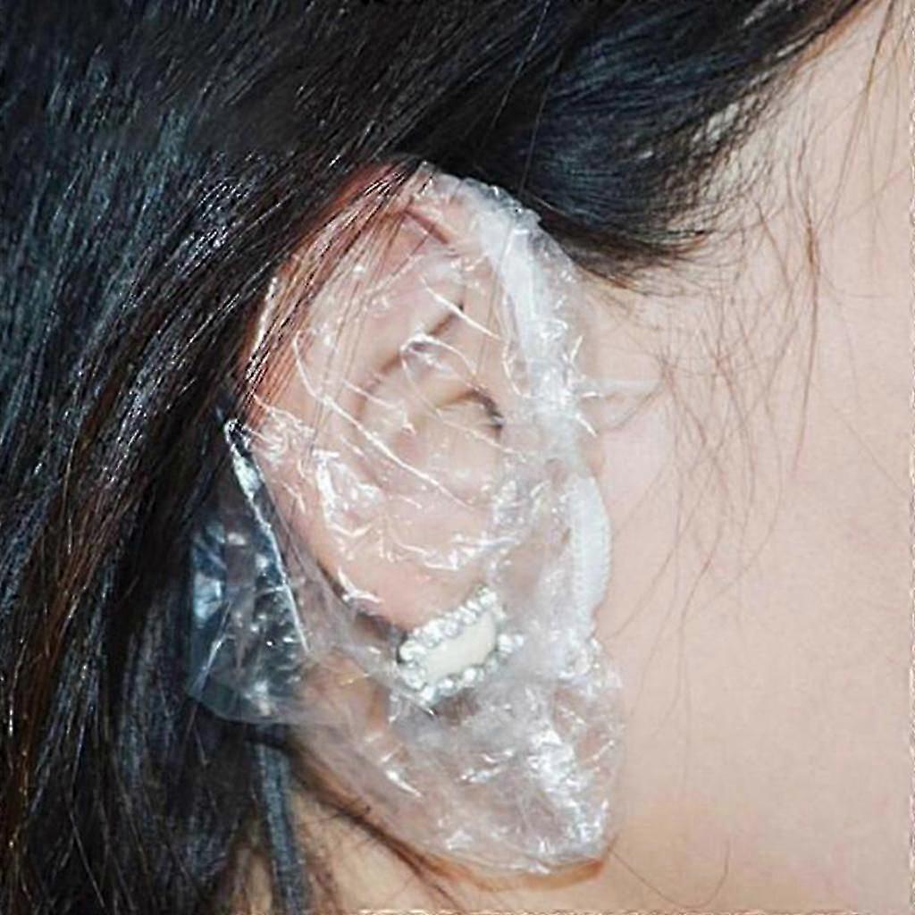 100PCS Ear Protector Caps Disposable Elastic Clear Shower Water Ear Shiled Covers for Men and Women, One Size Fits Most