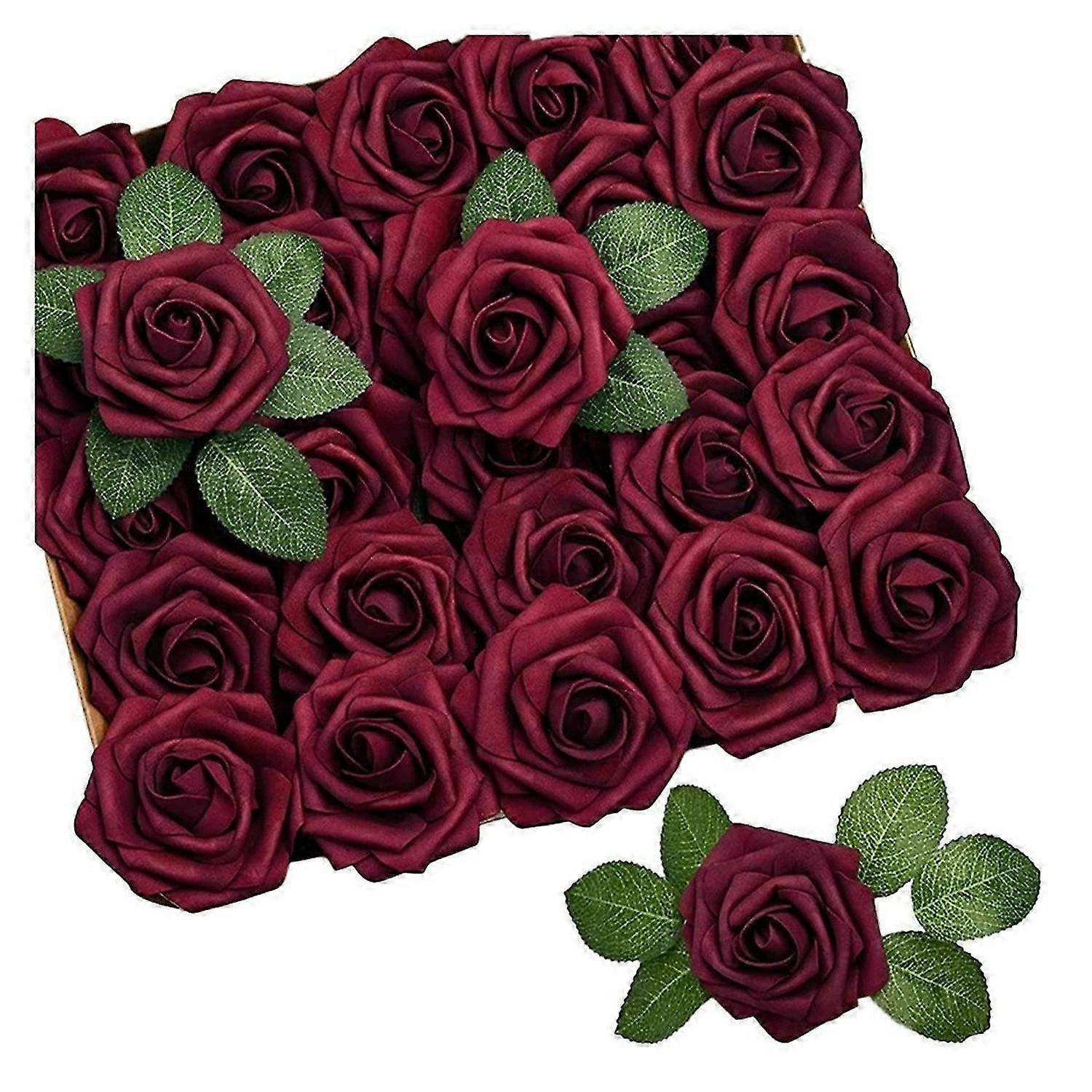 25PCS Artificial Roses Flowers Artificial Looking Roses,E