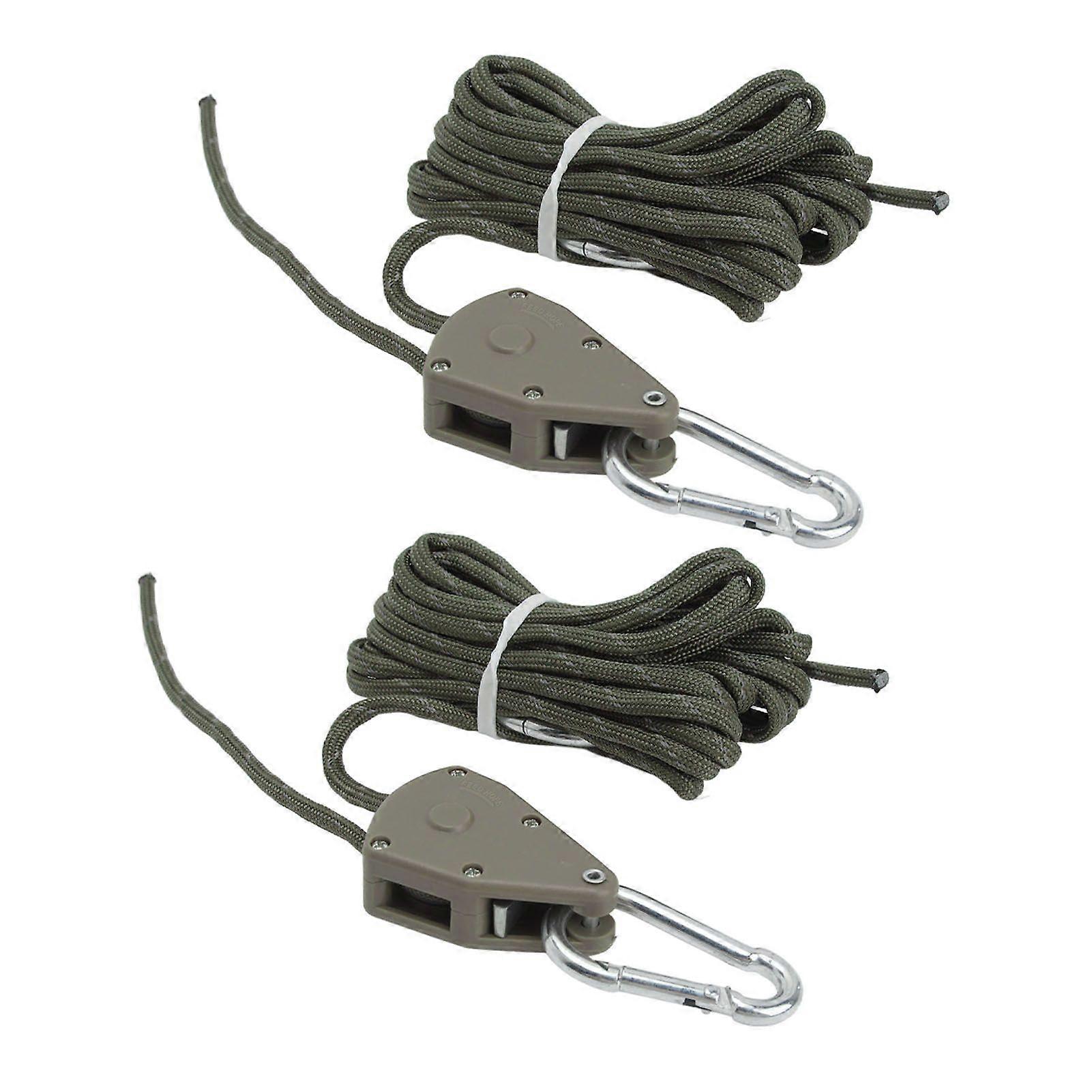 2 Pcs 4m Camping Tent Adjustable Wind Cord Outdoor Tent Rope with Pulley Canopy Quick Setup Camping Rope OD Green