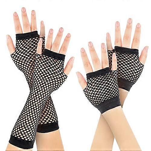 2a Set Of 2 Nylon Stay On Top Of Fashion Game With Fingerless Fishnet Gloves Net Mesh Gloves