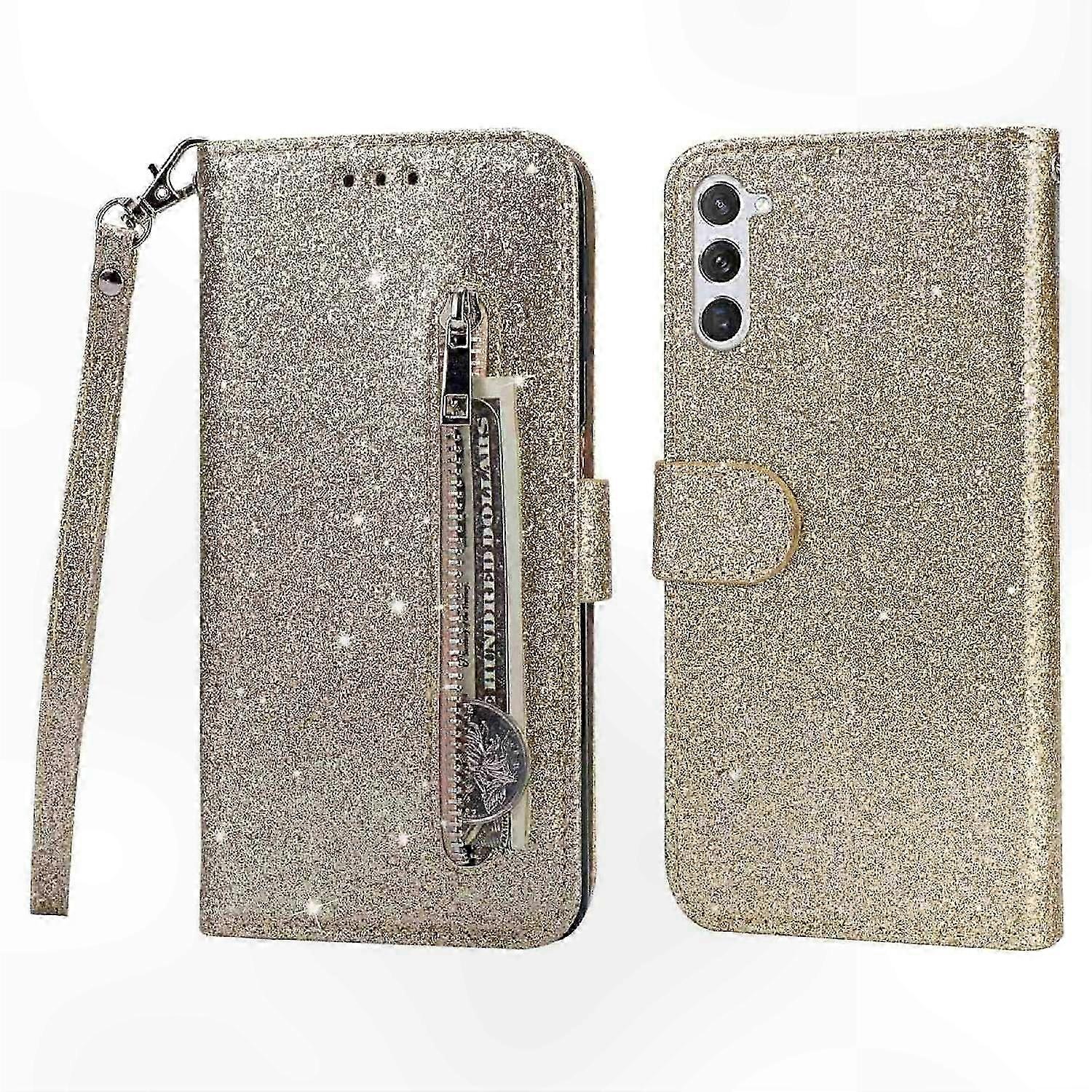 Sparkly Zippered Wallet Case for Galaxy S24 - Protective Phone Cover with Glitter Design