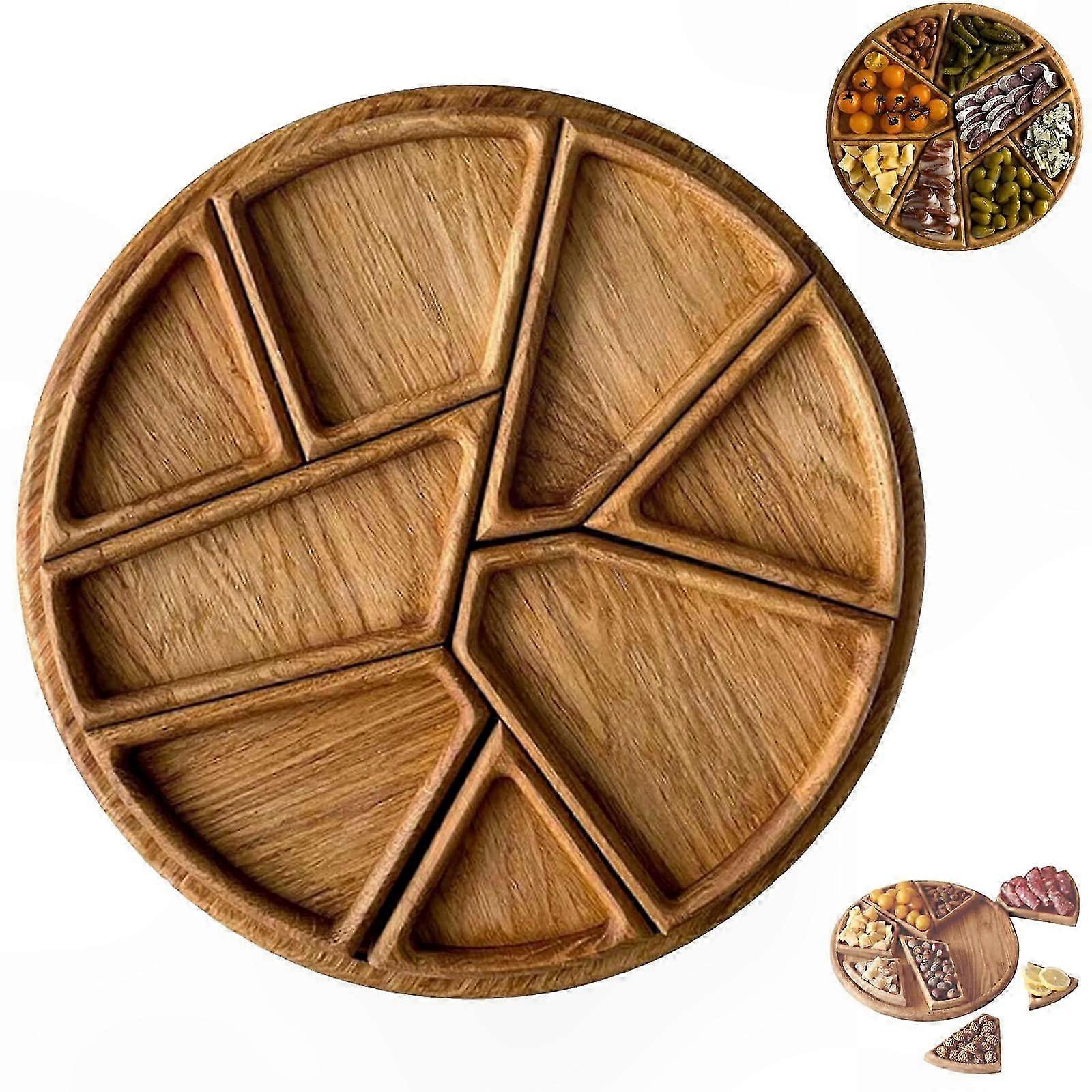 Wooden Serving Tray with 8 Removable Puzzle Compartments for Snacks and Appetizers