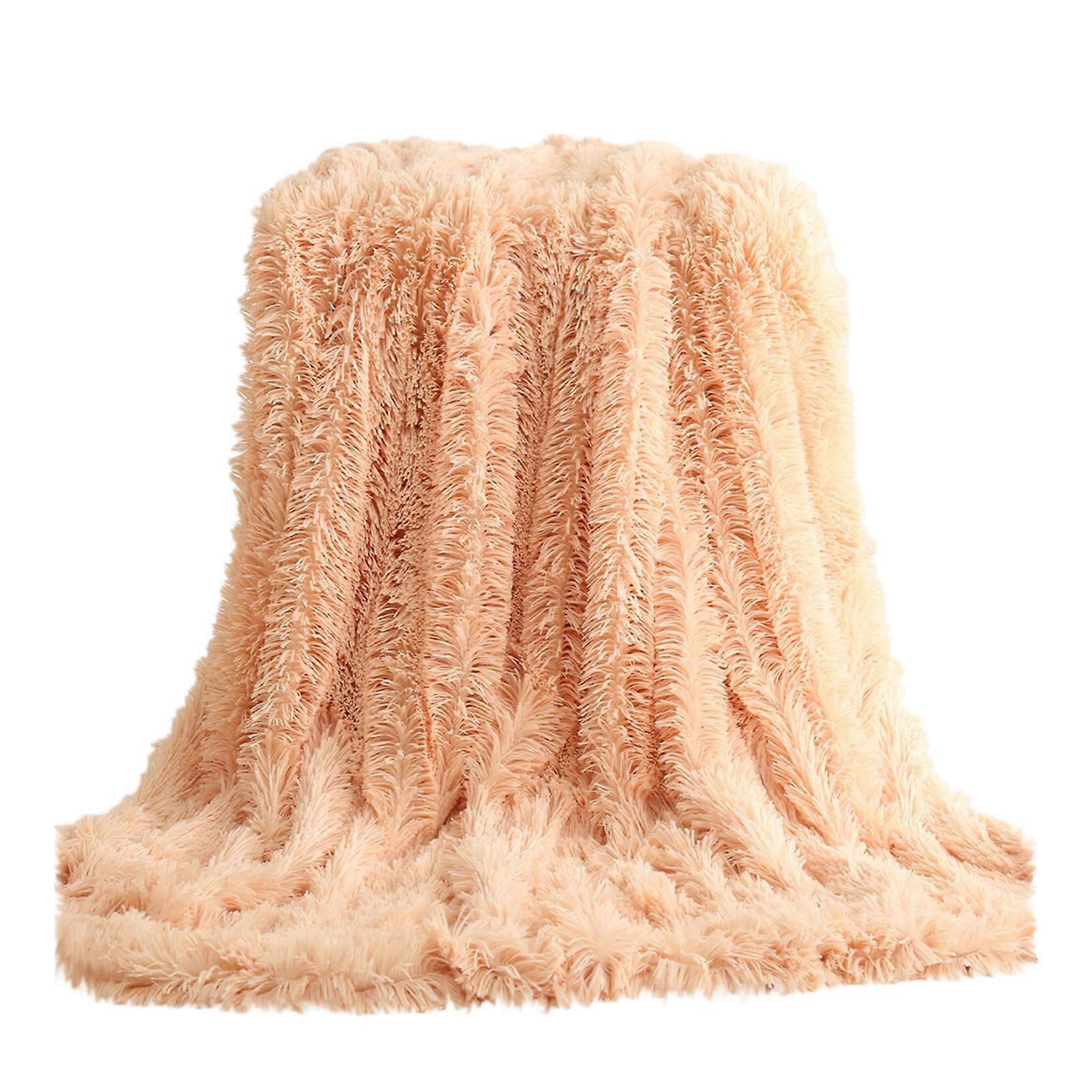 Soft Warm Plaid Fleece Blanket Dual Sided Plush for Couch Sofa Bed, Double-Layer Velvet Conditioning Blanket, Orange