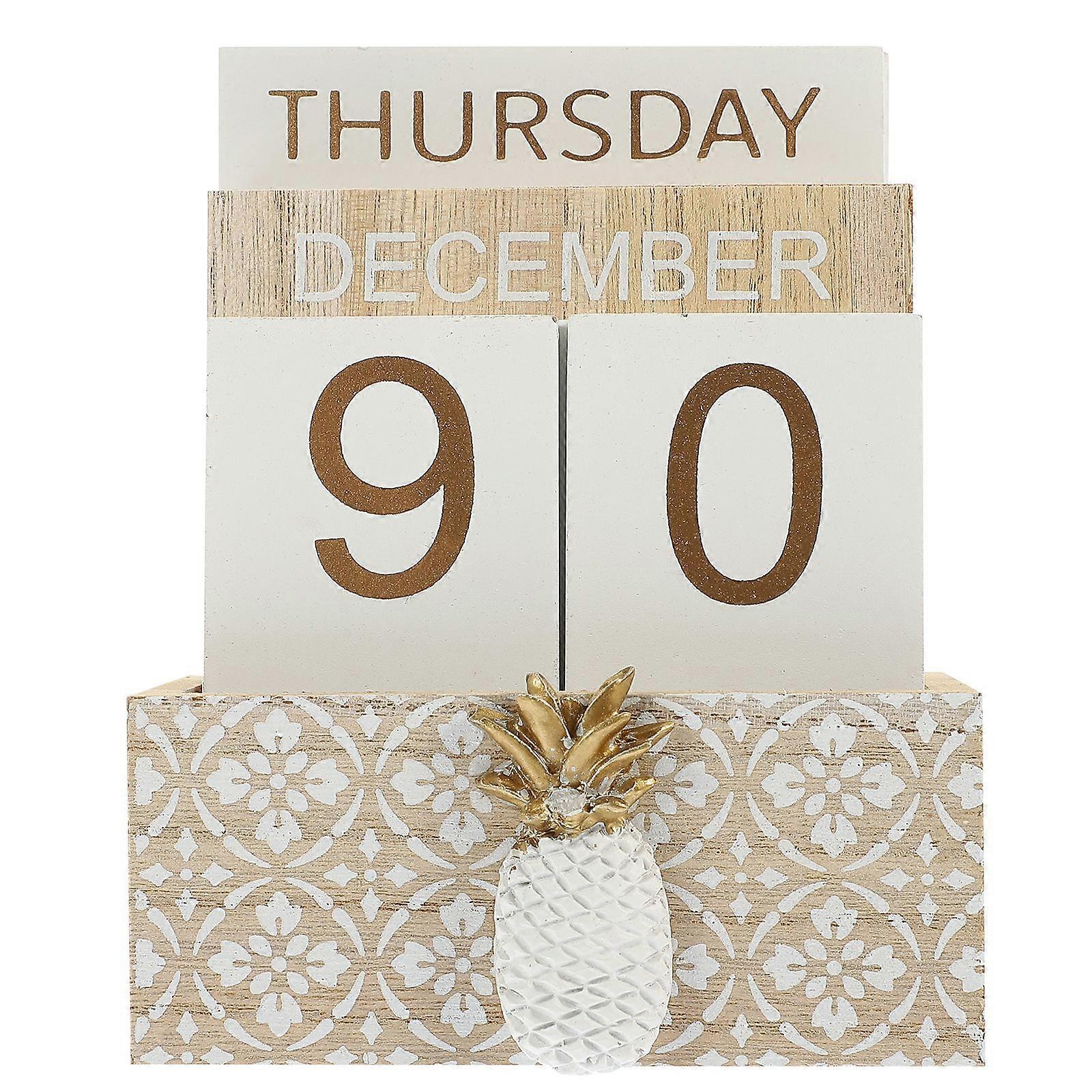 Perpetual Calendar Rustic Wooden Block Calendar for Home Office Desktop