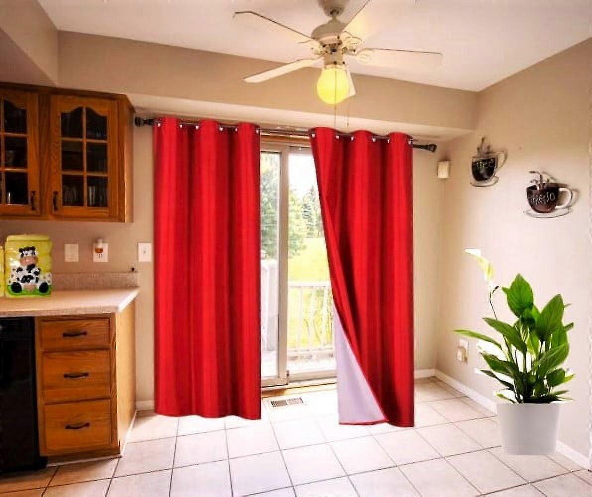 1 Panel Solid Plain Thermal Foam Lined Blackout Heavy Thick Window Curtain Drapes Bronze Grommets Red 84" Length Adam 3 Layered