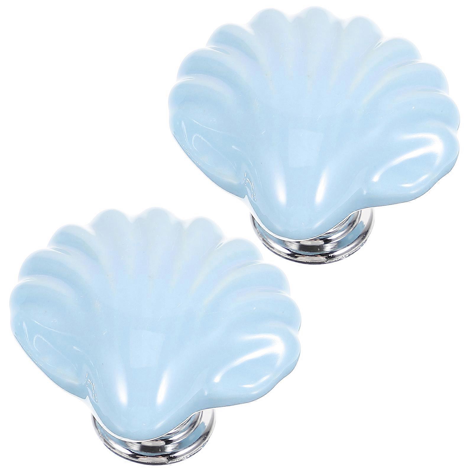 Blue Ceramic Dresser Drawer Knobs for Cabinet Pulls 4Pcs Shell Design