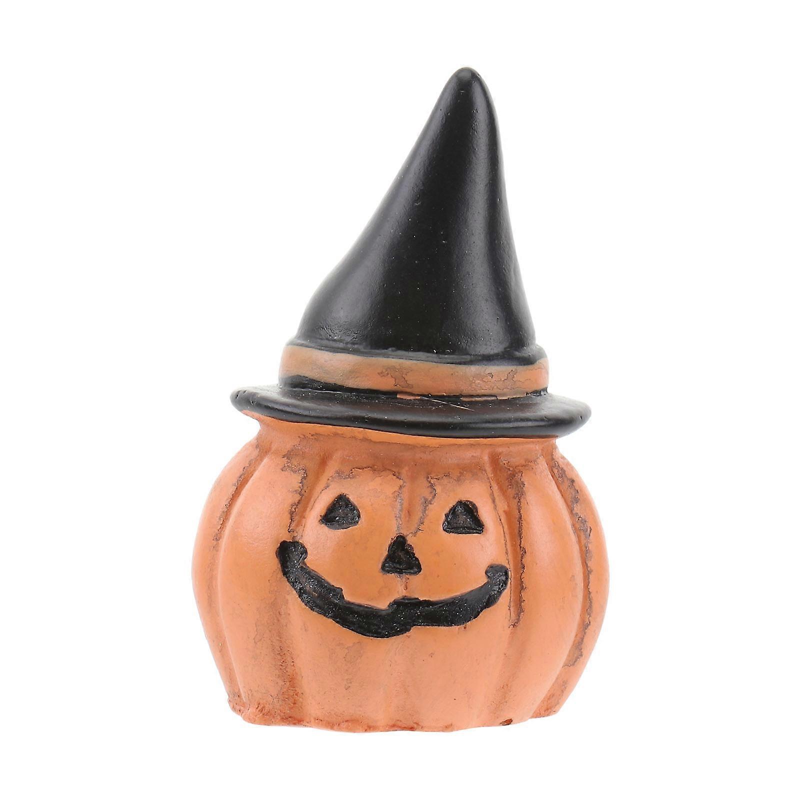 Miniature Landscape Halloween Pumpkin Head with Witch Hat for 2Pcs