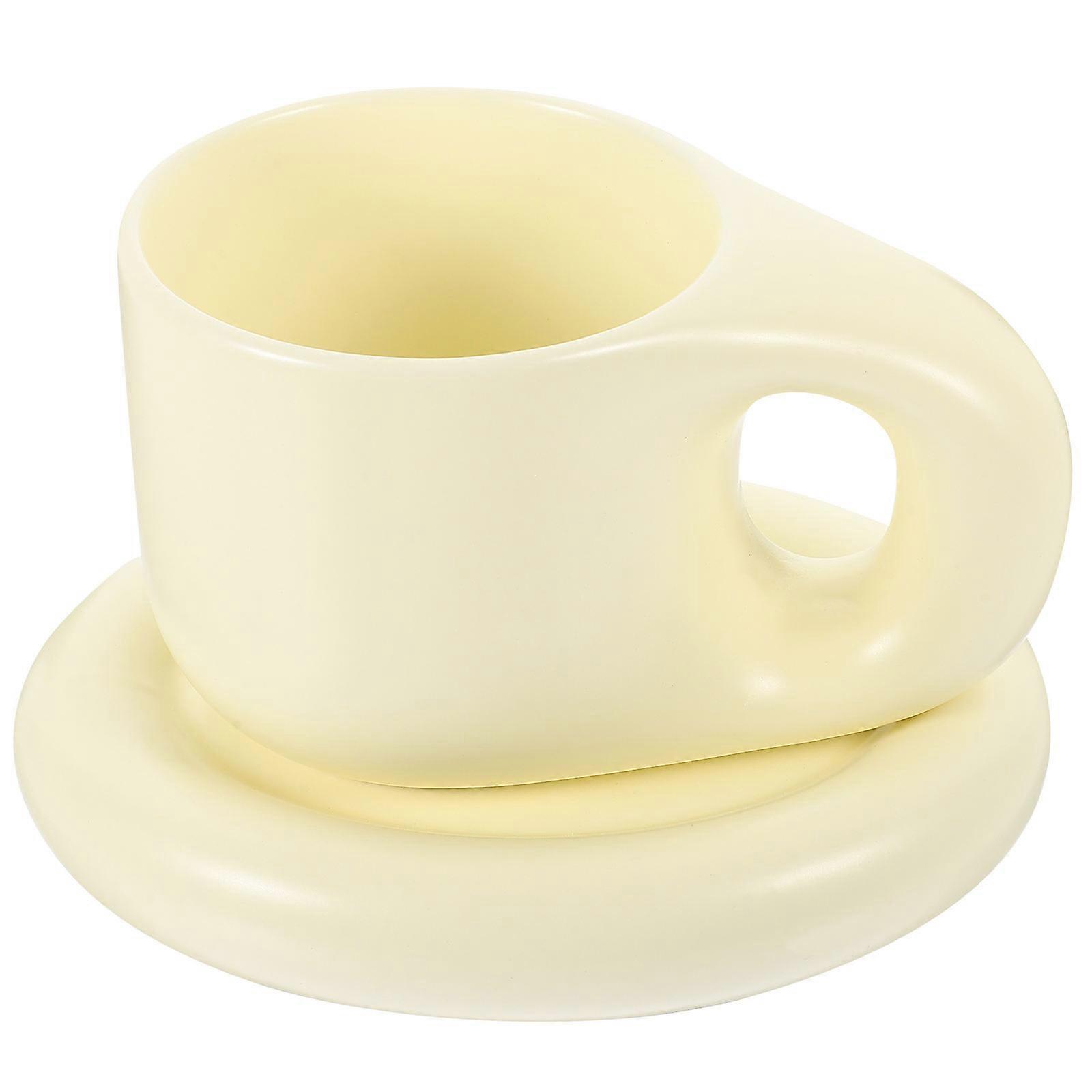 Chunky Ceramic Coffee Mug for Home 2Sets with Saucer and Comfortable Handle