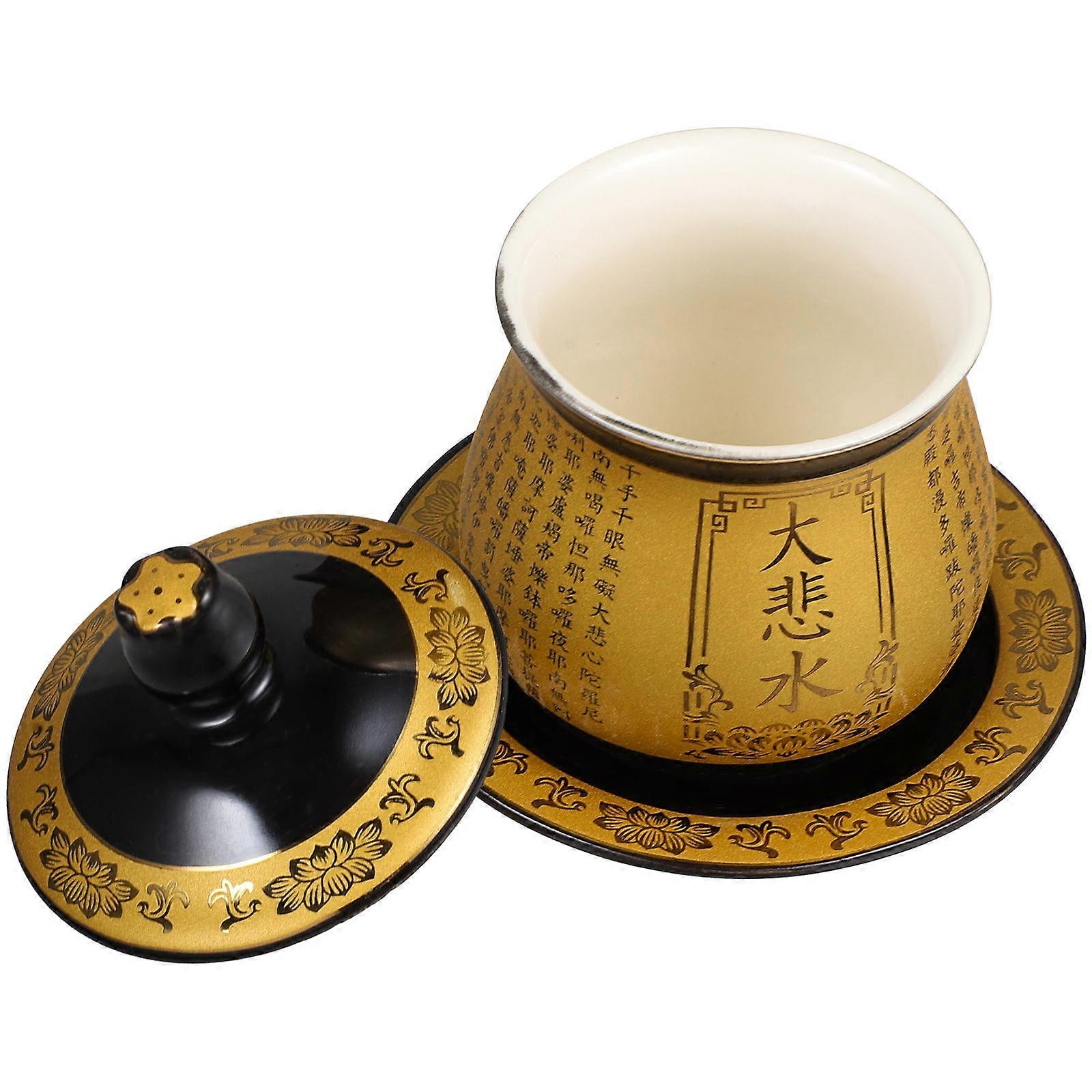 Ceramic Buddhist Offering Cup Water Supply Cup for Worship 3Pcs Pack