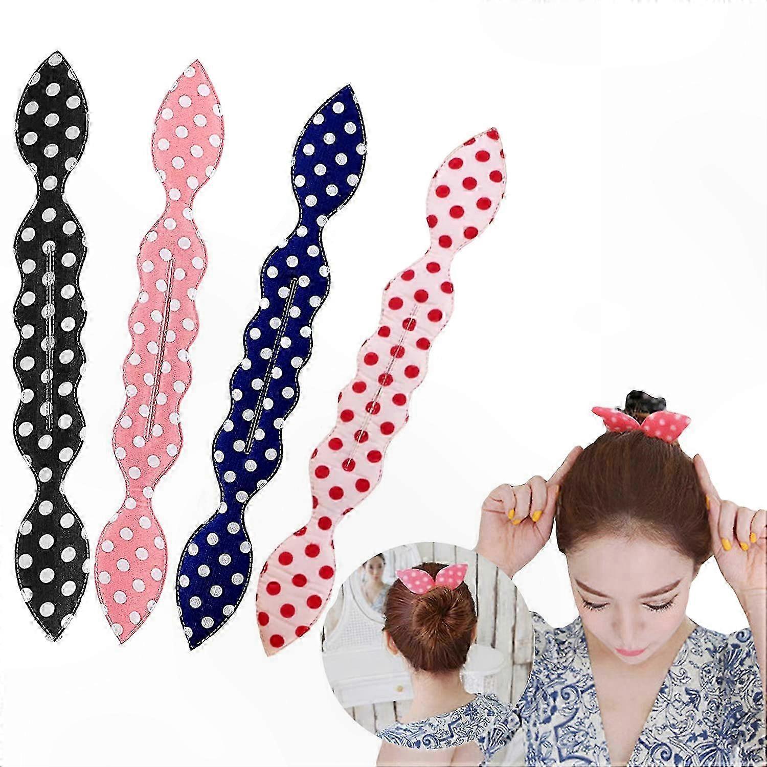 Magic Rabbit Ear Hair Bun Maker, 4pcs Reusable Styling Curl Crown Twister - Dot