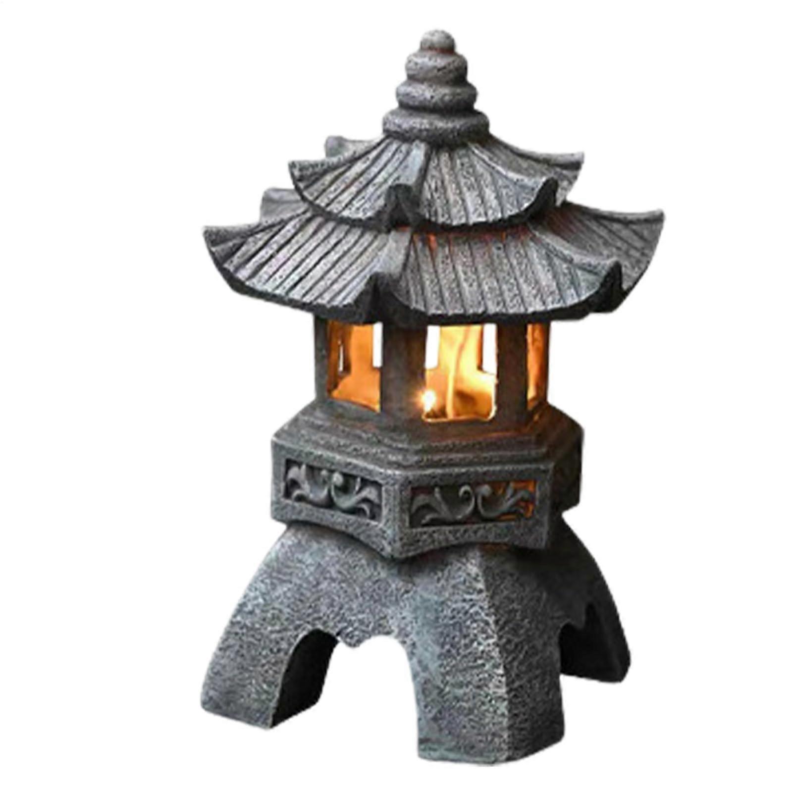 Garden Solar Lanterns Stone Lamps Waterproof Tower Style Nightlight Rustic Solar Powered Fixture For Pathway Patio Front Yard