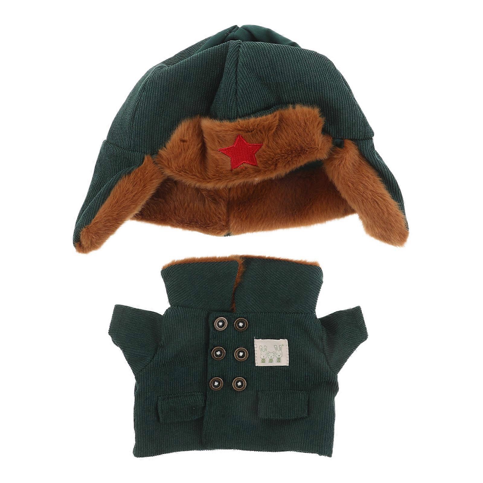 Plush Doll Clothes Army Jacket for Decoration 1Set Doll Winter Coat with Hat