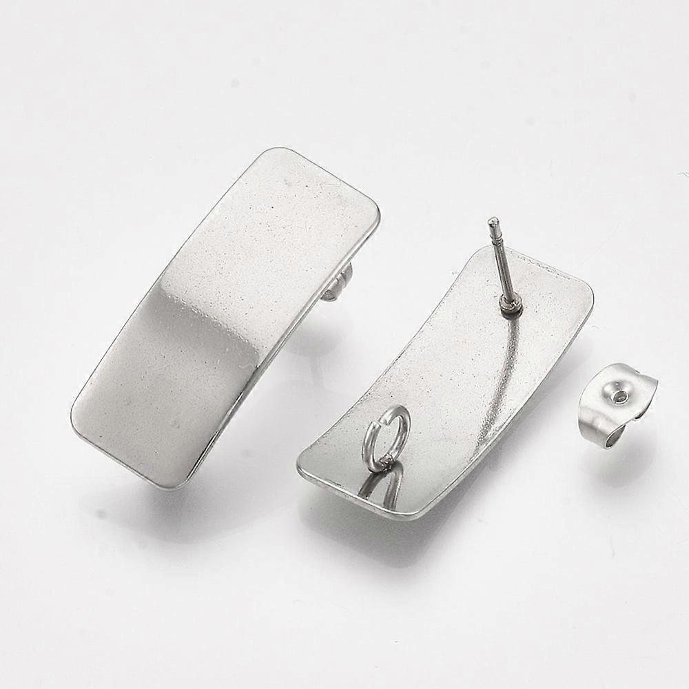 10pc 304 Stainless Steel Stud Earring Findings with Loop and Ear Nuts/Earring Backs Rectangle Stainless Steel Color 26.5x10mm Hole: 3mm Pin: 0.7mm