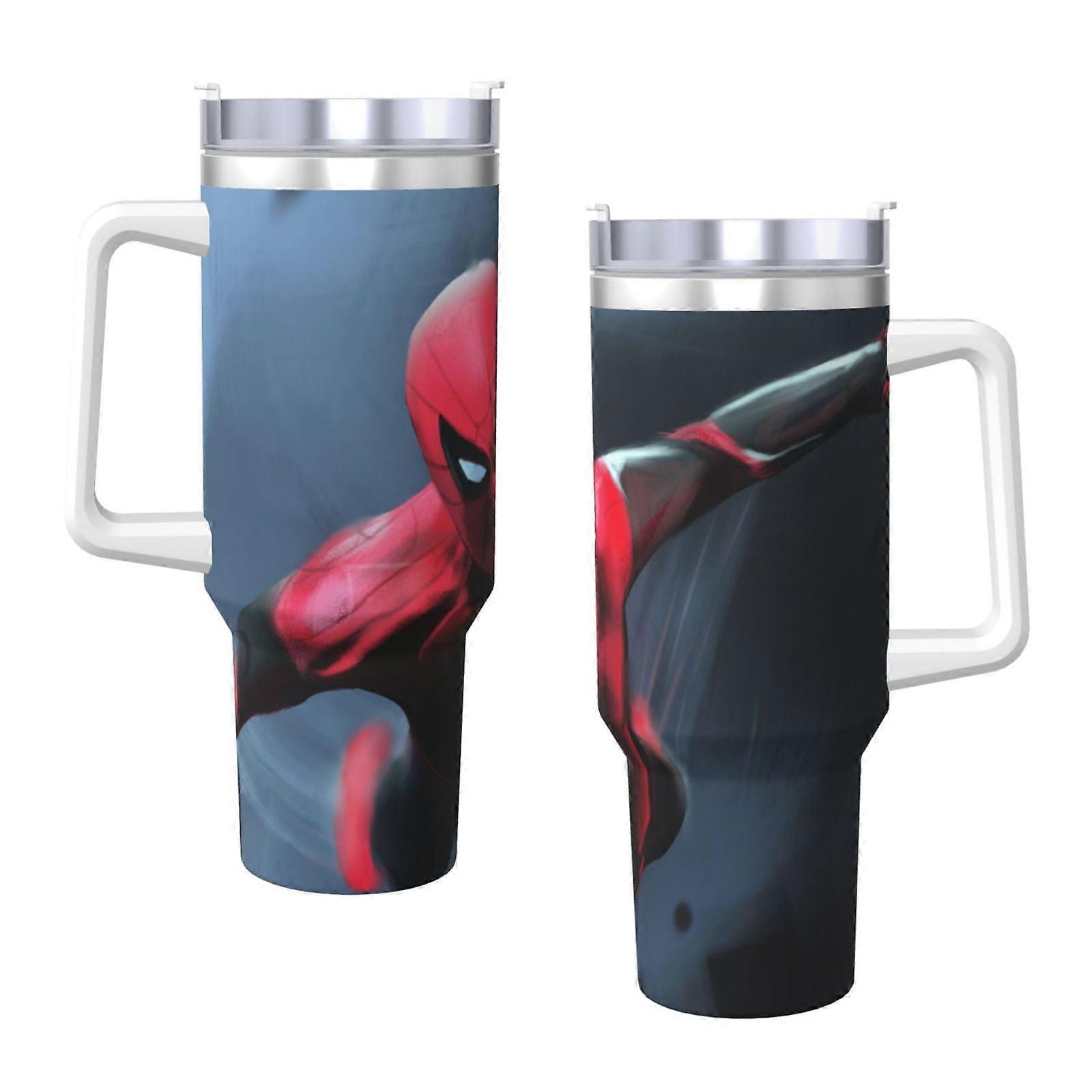 스파이더맨 40oz H2.0 스테인리스 스틸 진공 단열 텀블러 (뚜껑 및 빨대 포함, 물, 아이스티 또는 커피, 스무디용)