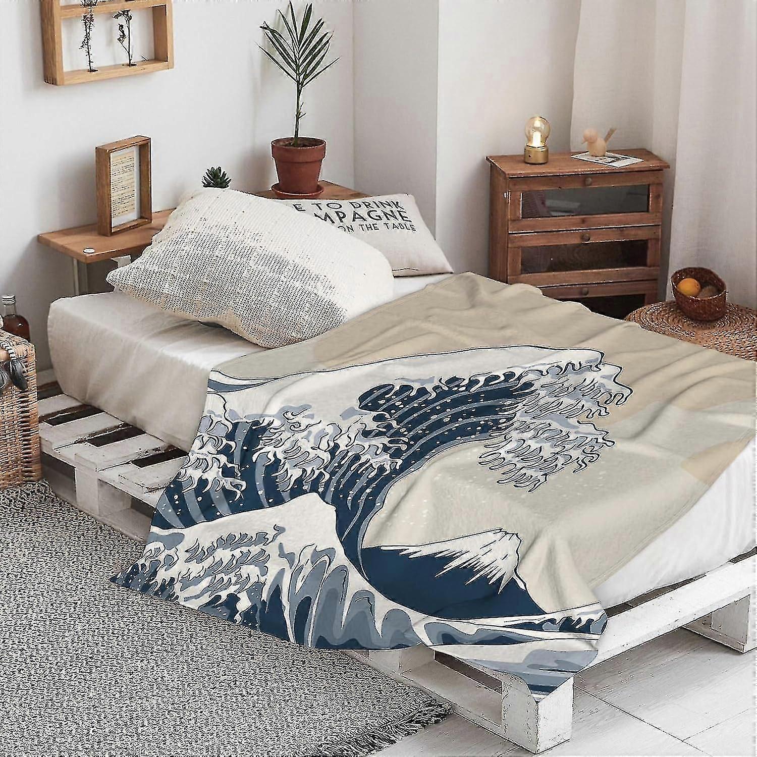 Cobertor quente e macio com ondas grandes e o Monte Fuji, estampa xilográfica japonesa do século XIX, cobertor Vec, cobertor quente para sofá-cama de inverno, cobertor para piquenique