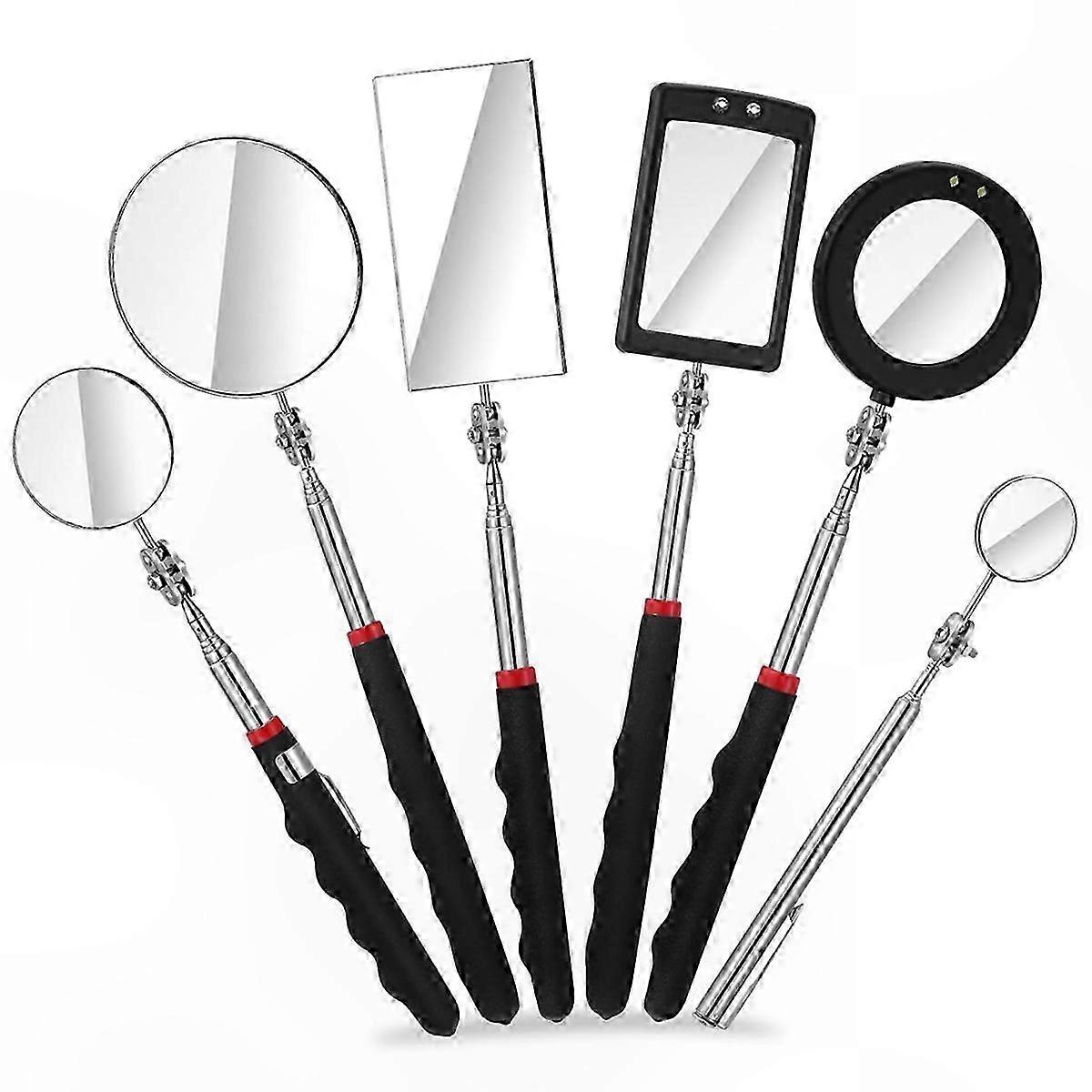 6-Piece LED Telescoping Mirror Tool Set, Retractable Inspection Mirror for Automotive and Home Use