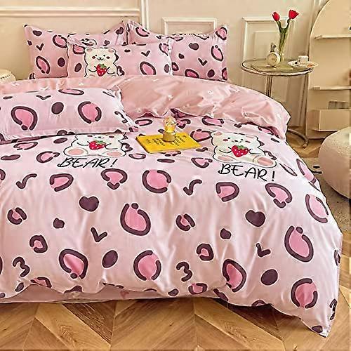 Children Bedding Set Twin Full 1 Soft Duvet Cover Flat Sheet 2 Pillow Cases No Comforter Leopard Pink Colorfull 60x78