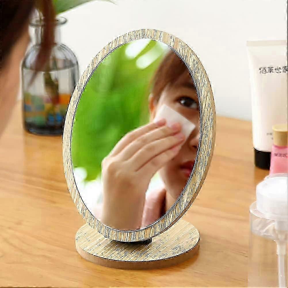 Rotatable Wood Frame Compact Mirror for Makeup & Cosmetic Use - Small Size