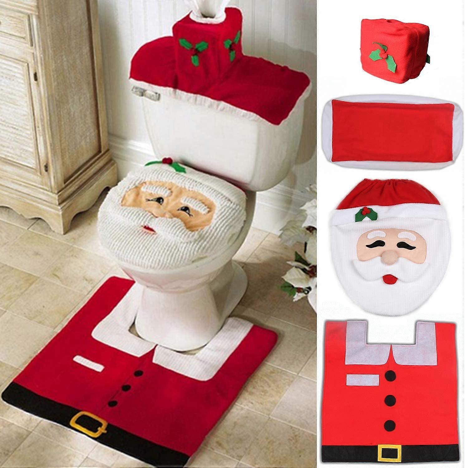 Chok Merry Christmas Toilet Seat +Cover Santa Claus Bathroom Mat Christmas Home Decor