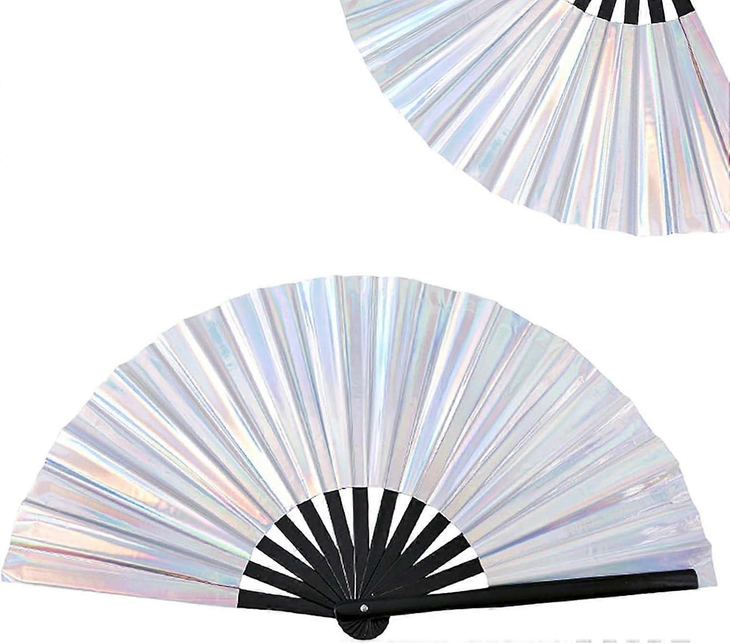 Hand Fan, Clack Fans Line Dancing Holographic Folding Hand Fan, Foldable Laser Color Large Fan Gift