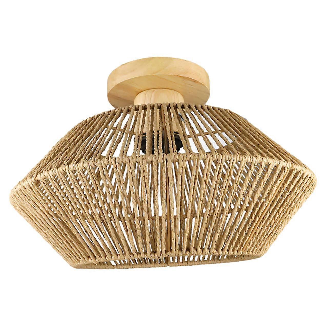 Rustic Straw Rope Weaving Flush Mount Ceiling Light Rattan Style Modern Fixture For Bedroom Hallway Decorative Lamp